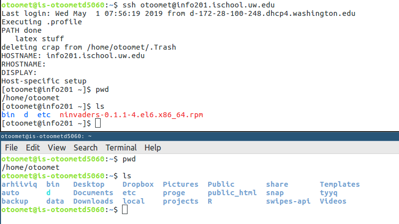 Local and remote shell window